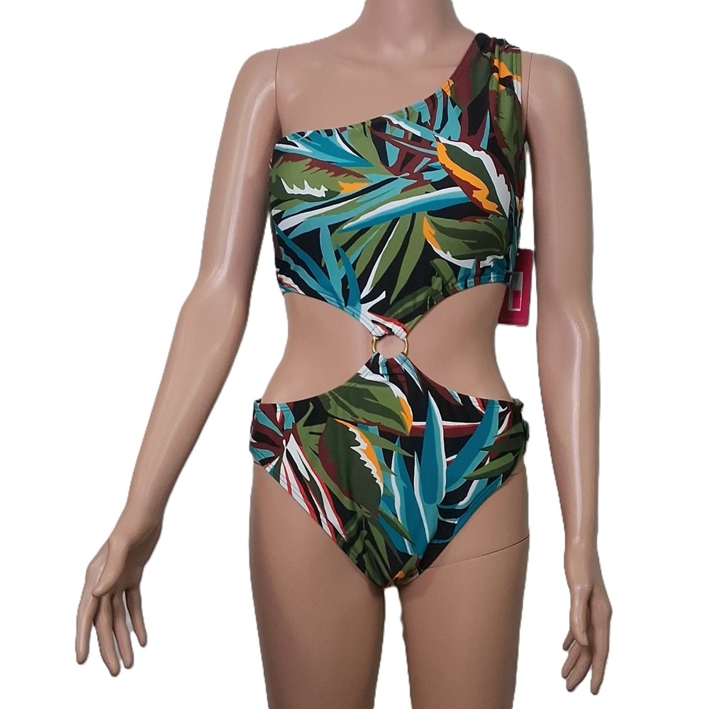 Vince Camuto Swimsuit One-Shoulder Ring-Trim One-Piece Size 12 - Picture 3 of 5